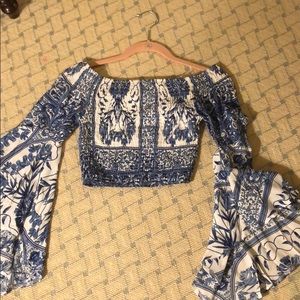 Brand new smocked crop long sleeve shirt